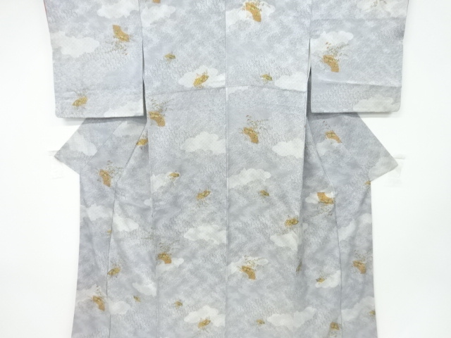 雲に花扇模様小紋着物